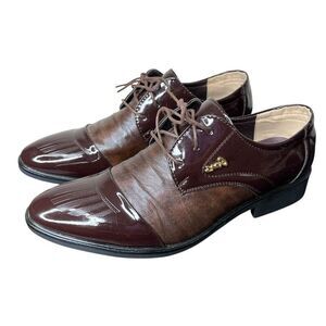 Men’s Size 46 Two-Tone Burgundy & Brown Oxford Dress Shoes Patent Faux Leather
